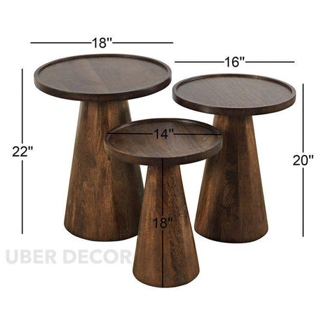 Nordhaven Nesting Trio – Custom Wooden Conical Base Side Tables for Living Room - Uber Decor