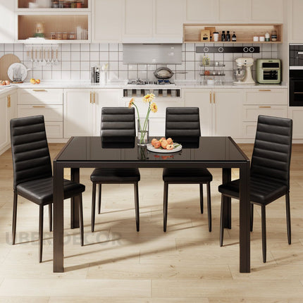 Urban Haven Rectangular Tempered Glass Dining Table Modern Contemporary Design with Strong Metal Frame for Dining Room