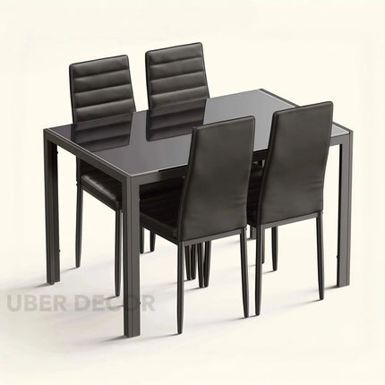 Urban Haven Rectangular Tempered Glass Dining Table Modern Contemporary Design with Strong Metal Frame for Dining Room