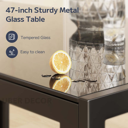 Urban Haven Rectangular Tempered Glass Dining Table Modern Contemporary Design with Strong Metal Frame for Dining Room