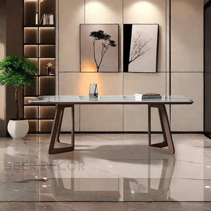 Havenridge Dining Table with Marble Top, Warm Contemporary Mid-Century Modern Design, Solid Wood Base, Elegant Dining Table for Dining Room & Living Spaces