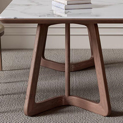 Havenridge Dining Table with Marble Top, Warm Contemporary Mid-Century Modern Design, Solid Wood Base, Elegant Dining Table for Dining Room & Living Spaces