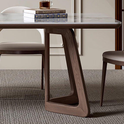 Havenridge Dining Table with Marble Top, Warm Contemporary Mid-Century Modern Design, Solid Wood Base, Elegant Dining Table for Dining Room & Living Spaces