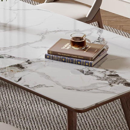 Havenridge Dining Table with Marble Top, Warm Contemporary Mid-Century Modern Design, Solid Wood Base, Elegant Dining Table for Dining Room & Living Spaces