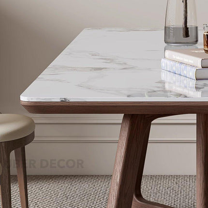 Havenridge Dining Table with Marble Top, Warm Contemporary Mid-Century Modern Design, Solid Wood Base, Elegant Dining Table for Dining Room & Living Spaces