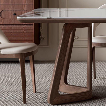 Havenridge Dining Table with Marble Top, Warm Contemporary Mid-Century Modern Design, Solid Wood Base, Elegant Dining Table for Dining Room & Living Spaces