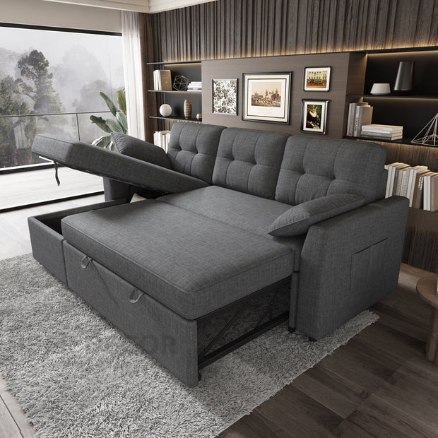 Savannah Sectional Sofa with Storage- Reversible Pull Out Couch Sofacum Bed for Living Room - Uber Decor