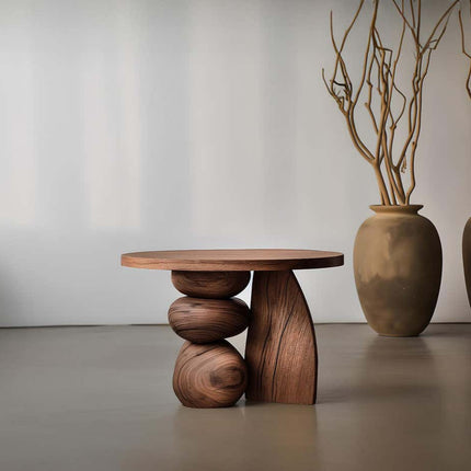 Chindwin Coffee Table, Sculptural Organic Wooden Artistic Center Table with Pebble Base for Living Room