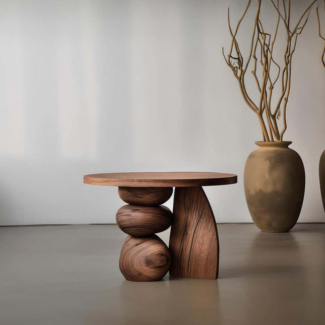 Chindwin Coffee Table, Sculptural Organic Wooden Artistic Center Table with Pebble Base for Living Room