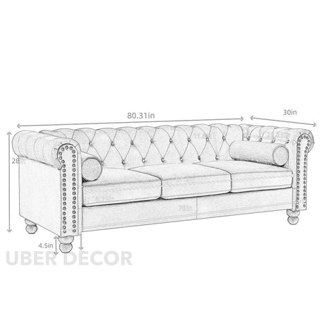 Arbeloa Traditional 3‑Seater Chesterfield Curved Sofa – Luxury Couch for Living & Lounge Areas - Uber Decor