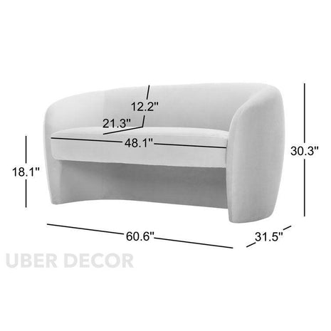 Bergen 61" Upholstered 2‑Seater Loveseat – Elegant Sculptural Sofa for Living & Lounge - Uber Decor