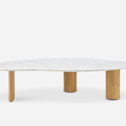 Tangon Functional Mid Century Modern Japandi Coffee Table Scandinavian Organic Freeform Marble Top Wooden Block Legs Center Table for Living Room