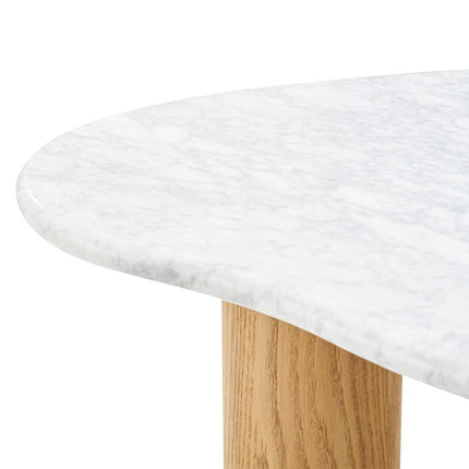 Tangon Functional Mid Century Modern Japandi Coffee Table Scandinavian Organic Freeform Marble Top Wooden Block Legs Center Table for Living Room