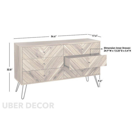 Cleo Chevron Mid Century Modern Solid Wood Chest of Drawers – Hairpin Legs, Customizable Finish – Ideal for Bedroom, Living Room & Entryway - Uber Decor