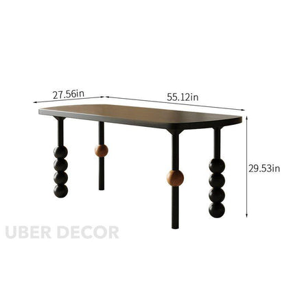 Eclat Noir Rectangular Dining Table Contemporary Artistic Design Black Finish Dual Tone Wooden Accented Sculptural Legs Ideal for Dining Room - Uber Decor