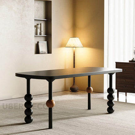 Eclat Noir Rectangular Dining Table Contemporary Artistic Design Black Finish Dual Tone Wooden Accented Sculptural Legs Ideal for Dining Room - Uber Decor