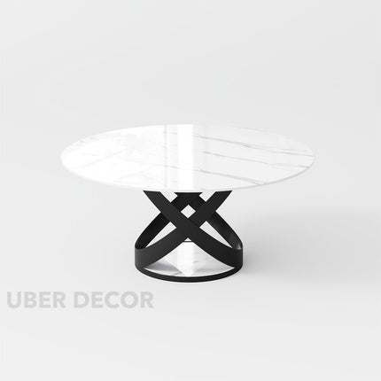Axen Dining Table Sculptural X Base Design Mid Century Modern European Inspired Marble Top Dining Table with Carbon Steel Base for Dining Room