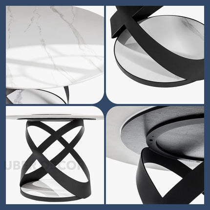 Axen Dining Table Sculptural X Base Design Mid Century Modern European Inspired Marble Top Dining Table with Carbon Steel Base for Dining Room