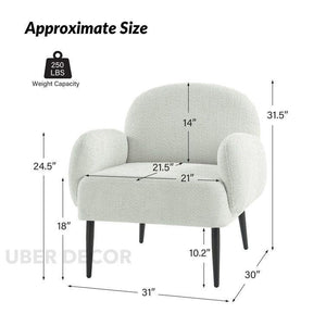 Mirena Modern Wide Base Boucle Armchair with Curved Back, Armrests and Metal Legs - Uber Decor