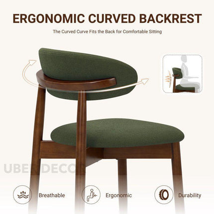 Verin Mid Century Dining Chair Set of 2 Solid Wood Legs Custom Made Design Ideal for Dining Room Kitchen Dining Area - Uber Decor