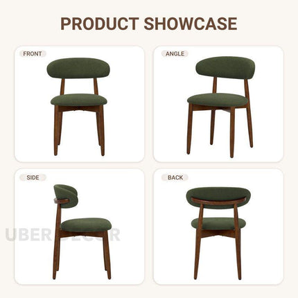 Verin Mid Century Dining Chair Set of 2 Solid Wood Legs Custom Made Design Ideal for Dining Room Kitchen Dining Area - Uber Decor