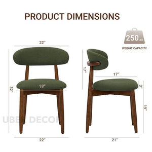 Verin Mid Century Dining Chair Set of 2 Solid Wood Legs Custom Made Design Ideal for Dining Room Kitchen Dining Area - Uber Decor