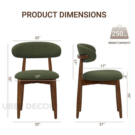 Verin Mid Century Dining Chair Set of 2 Solid Wood Legs Custom Made Design Ideal for Dining Room Kitchen Dining Area - Uber Decor