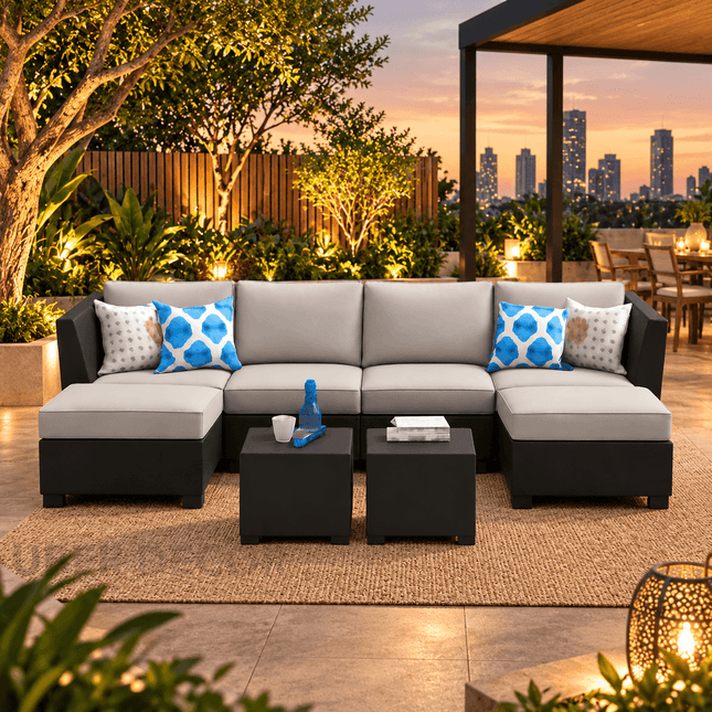 Meadowyn Modular Sofa Set with Twin Tables   Nature-Inspired Outdoor Seating for Decks, Garden Terraces & Patio Lounges