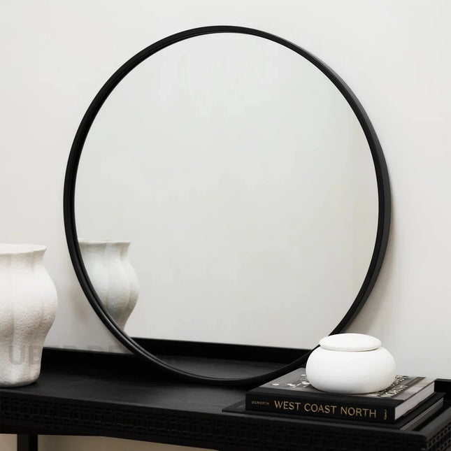 Round Haven Circular Metal Framed Mirror Full Length Standing Floor Mirror for Bedroom or Living Room