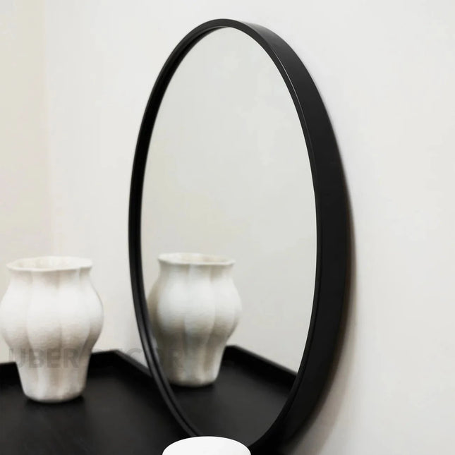 Round Haven Circular Metal Framed Mirror Full Length Standing Floor Mirror for Bedroom or Living Room