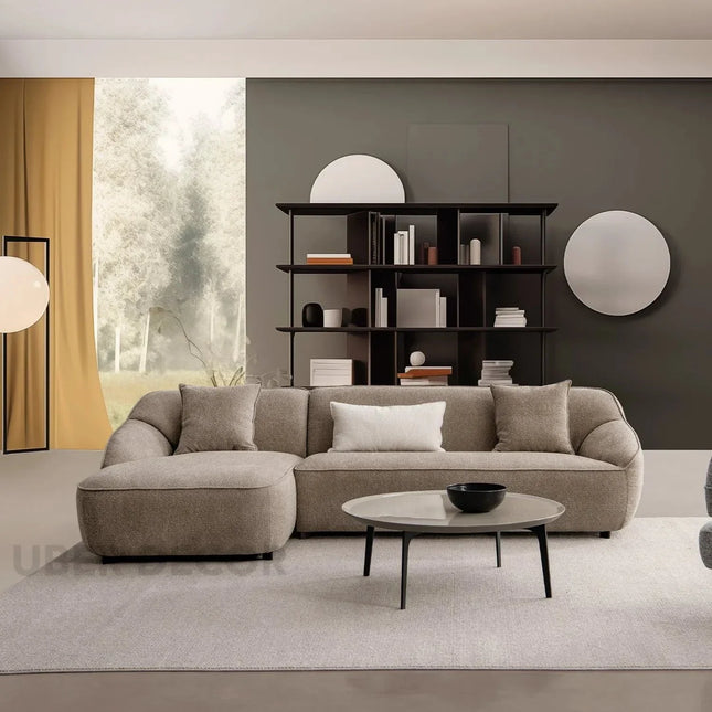 Madera 5 Seater Modern L Shaped Sofa with Rounded Corners and Lounger for Living Room