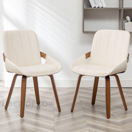 Nestra Modern Dining Chair Set of 2 Custom Made Curved Arm Design with Wooden Legs Ideal for Dining Room or Studio Space - Uber Decor