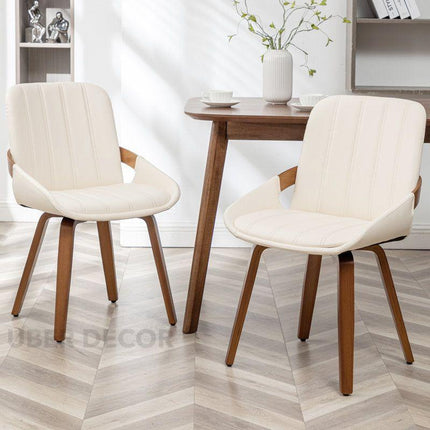 Nestra Modern Dining Chair Set of 2 Custom Made Curved Arm Design with Wooden Legs Ideal for Dining Room or Studio Space - Uber Decor