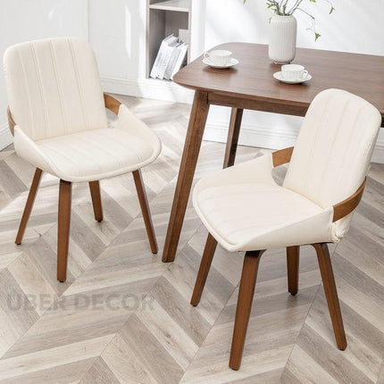 Nestra Modern Dining Chair Set of 2 Custom Made Curved Arm Design with Wooden Legs Ideal for Dining Room or Studio Space - Uber Decor