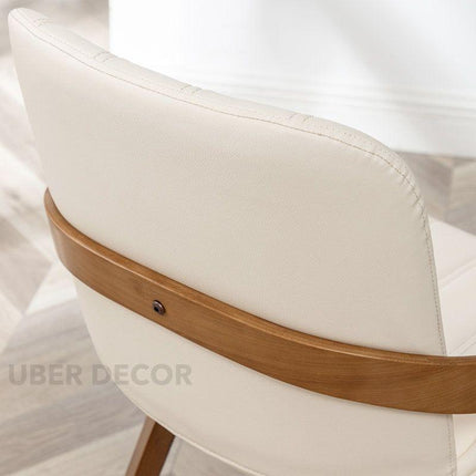 Nestra Modern Dining Chair Set of 2 Custom Made Curved Arm Design with Wooden Legs Ideal for Dining Room or Studio Space - Uber Decor