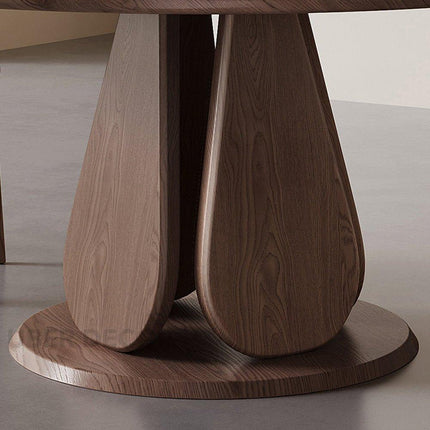 Terra Arc Round Dining Table Japandi Mid Century Modern Design Solid Wood Pedestal Legs Dining Table for Modern Homes