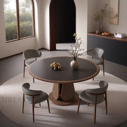 Terra Arc Round Dining Table Japandi Mid Century Modern Design Solid Wood Pedestal Legs Dining Table for Modern Homes