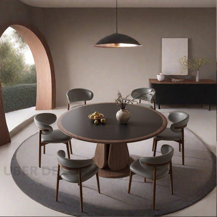 Terra Arc Round Dining Table Japandi Mid Century Modern Design Solid Wood Pedestal Legs Dining Table for Modern Homes