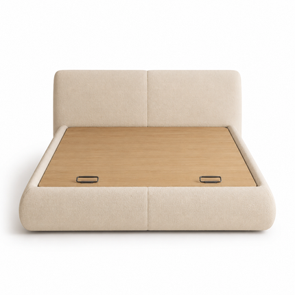 Moonlit Drift Curved Bed – Sculpted Upholstery with Rounded Silhouette