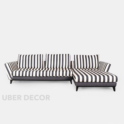 Wellington Modern Sectional Sofa with Chaise Black & White Striped Customizable Couch for Living Room