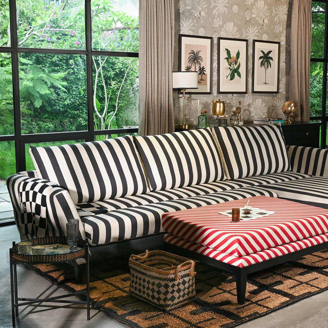 Wellington Modern Sectional Sofa with Chaise Black & White Striped Customizable Couch for Living Room