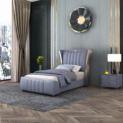 Nocturne Crest Wingback Bed – Gold Accent Luxury Master Bed