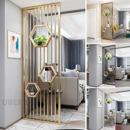 HEXORA Stainless Steel Room Divider For Living Room Bedroom Dining Area Home Office Modern Metal Room Partition With Shelves