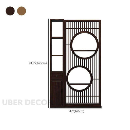 Orvano Solid Wood Multifunctional Partition Divider with Circular Frame Design and Storage Shelves for Living Room & Entry Spaces