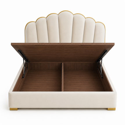 Petalrest Shell Bed – Stylish Upholstery with Sculpted Shell Headboard