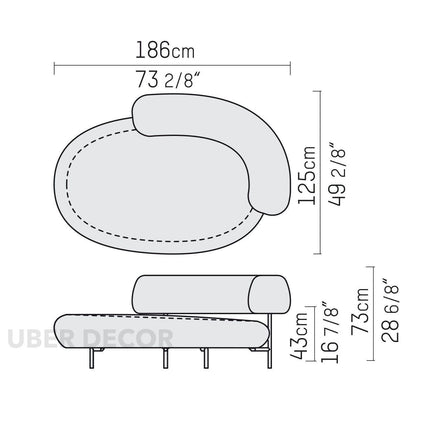 Solea Curve – Modern Chaise Lounge with Armrest for Living Room & Lounge Spaces