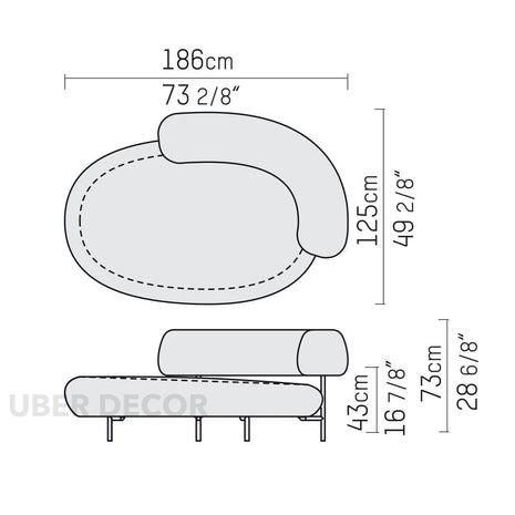 Solea Curve – Modern Chaise Lounge with Armrest for Living Room & Lounge Spaces - Uber Decor
