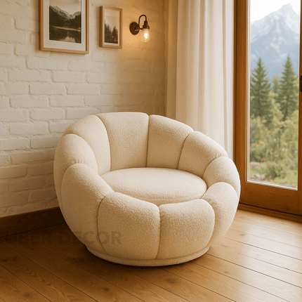 Pumpkin Sofa Chair with Ottoman and Pumpkin Cushion Pillow- Luxury Boucle Cloud Couch
