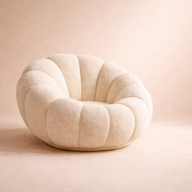 Pumpkin Sofa Accent Chair- Luxury Boucle Cloud Couch for Living Room or Bedroom