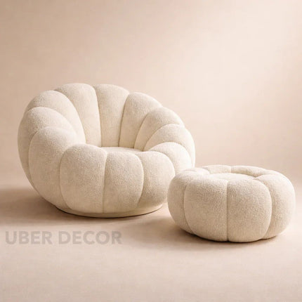 Pumpkin Sofa Accent Chair- Luxury Boucle Cloud Couch for Living Room or Bedroom